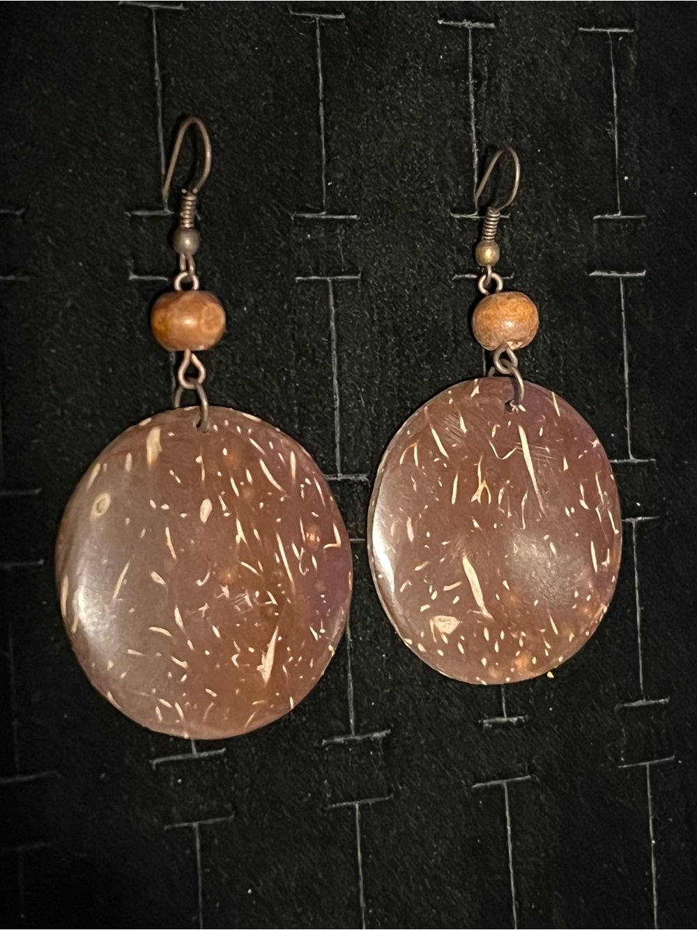 Handcrafted Brown Coconut Shell Drop Earrings - Natural Beach Style